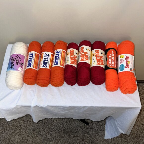 Lot 9 Yarn Red heart, Sayelle, others White, Orange, burnt orange, cranberry red - Picture 2 of 11